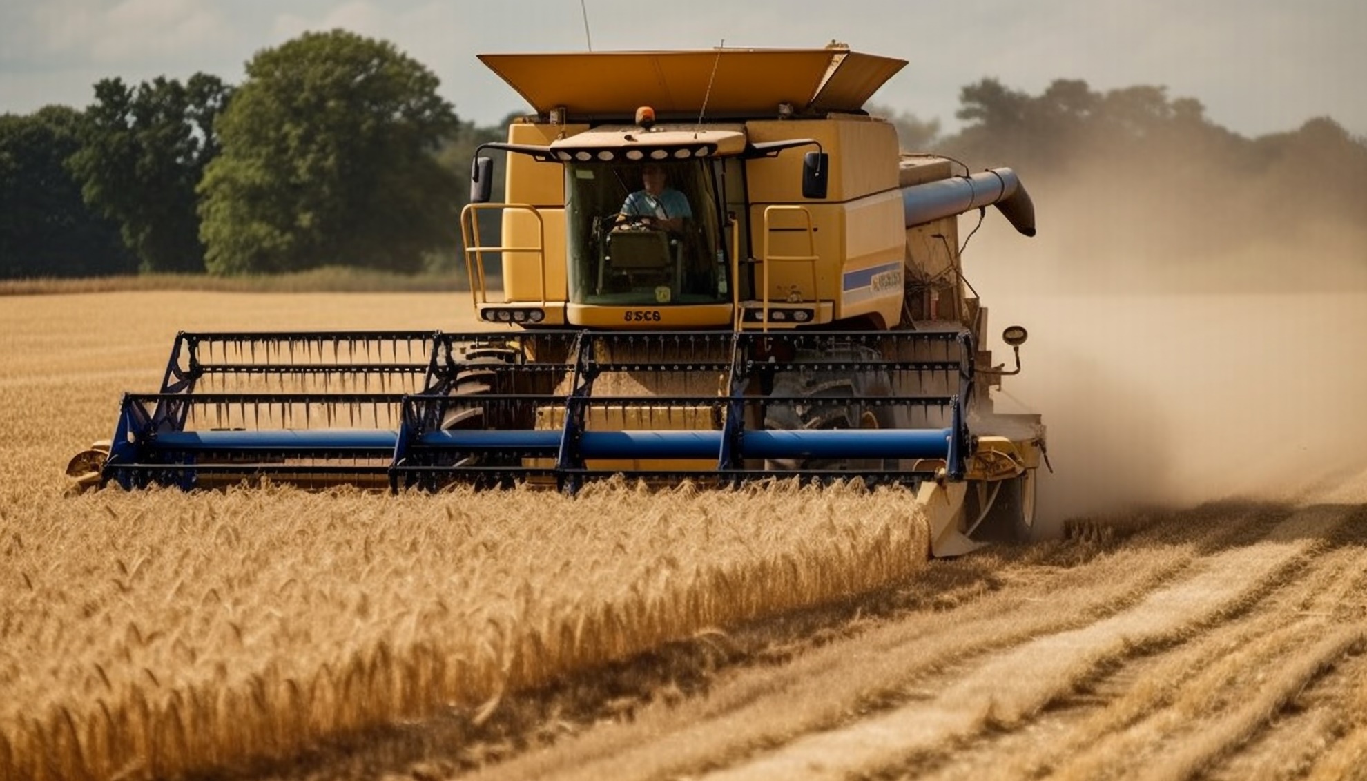 Ripe wheat cutting with heavy machinery outdoors generated by artificial intelligence